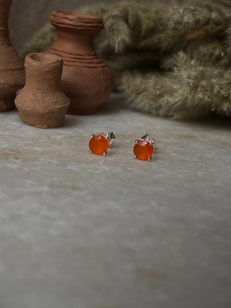 Carnelian Round Studs 6mm 925 Sterling Silver Earrings