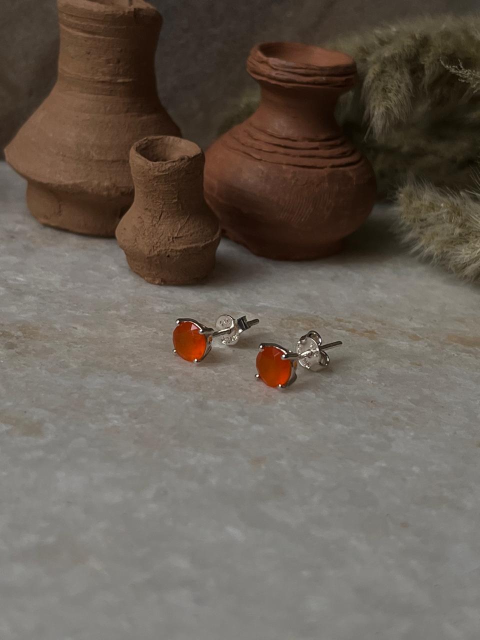 Carnelian Round Studs 6mm 925 Sterling Silver Earrings