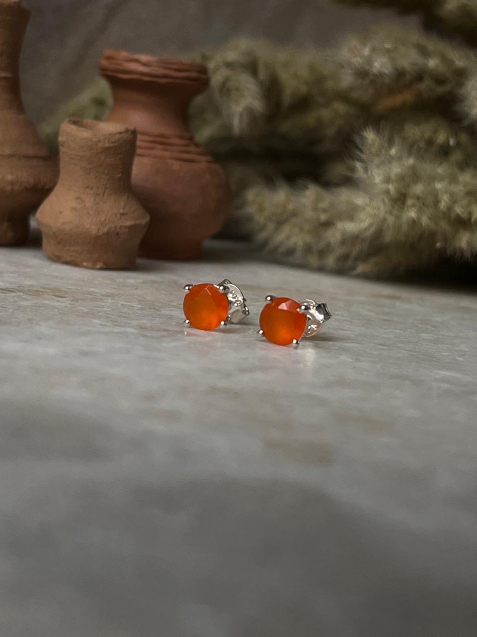 Carnelian Round Studs 6mm 925 Sterling Silver Earrings