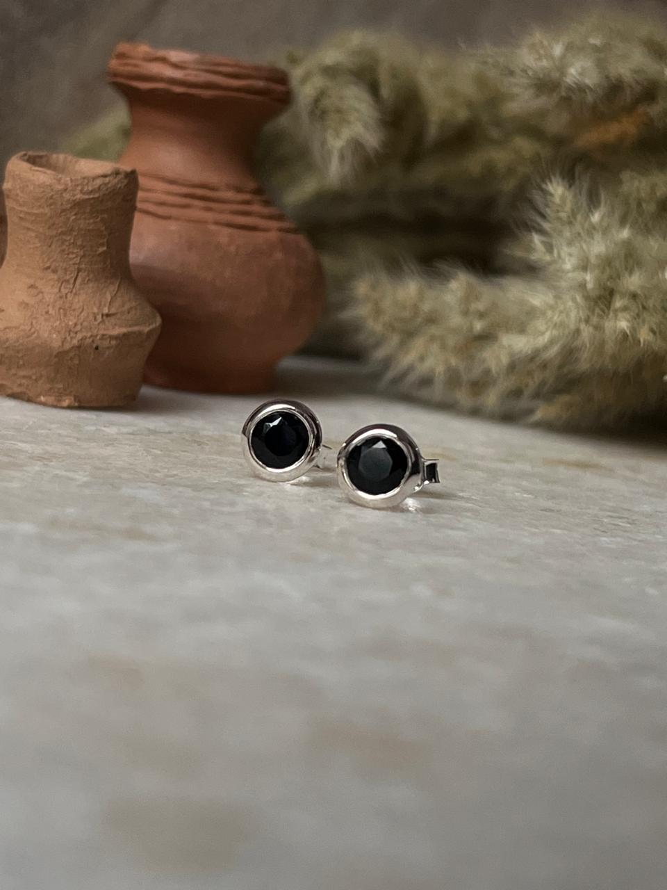 Minimalist Black Onyx 6mm Sterling Silver Stud Earrings
