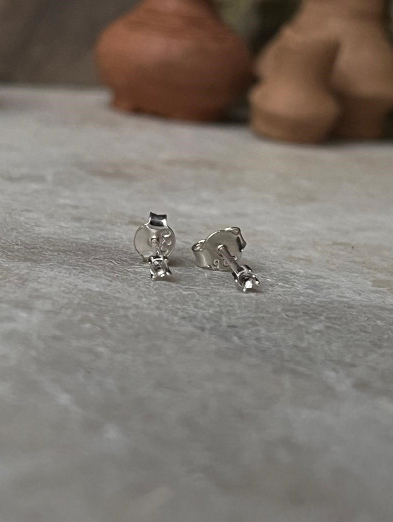 White Topaz Minimal Tiny Studs 925 Sterling Silver Earrings