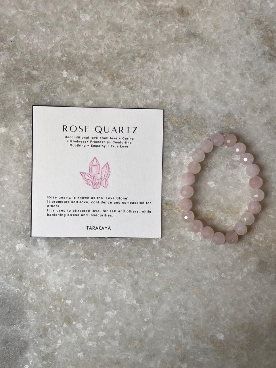 Polished faceted rose quartz bracelet for heart chakra
