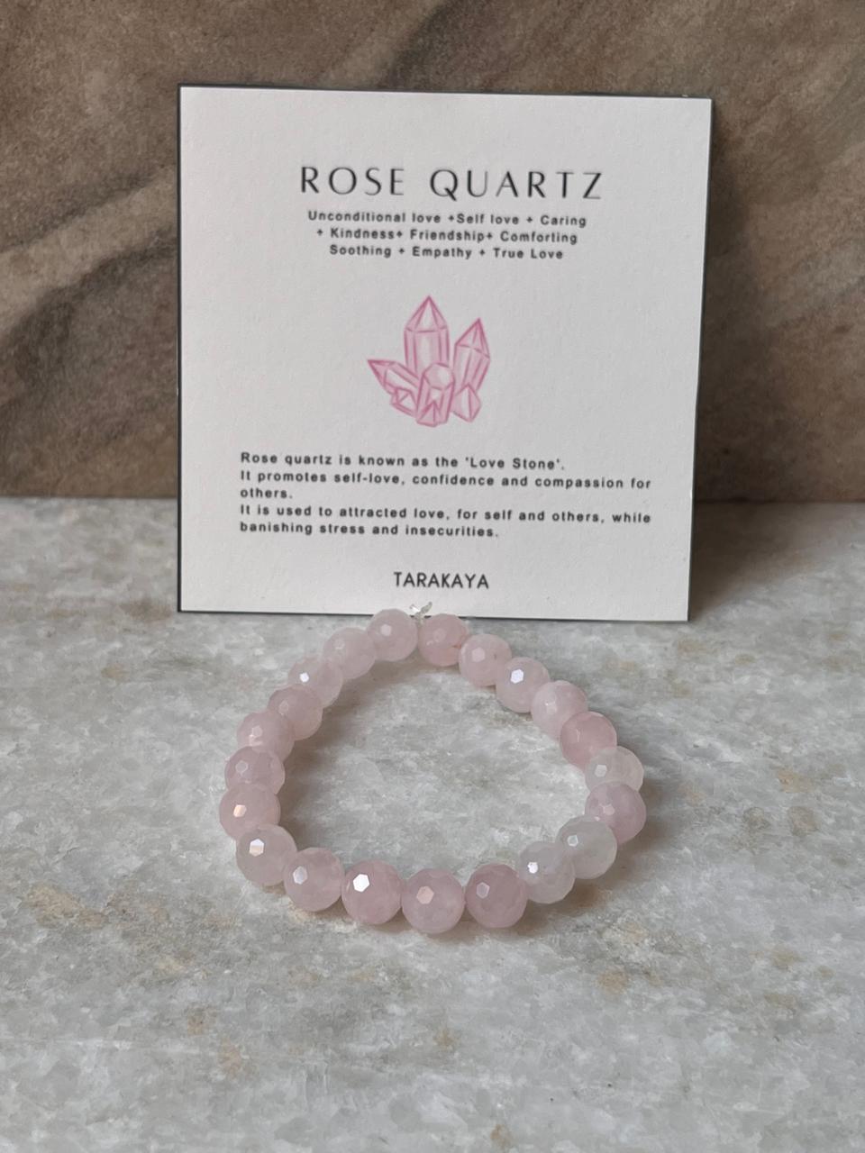 8MM faceted rose quartz crystal bead bracelet