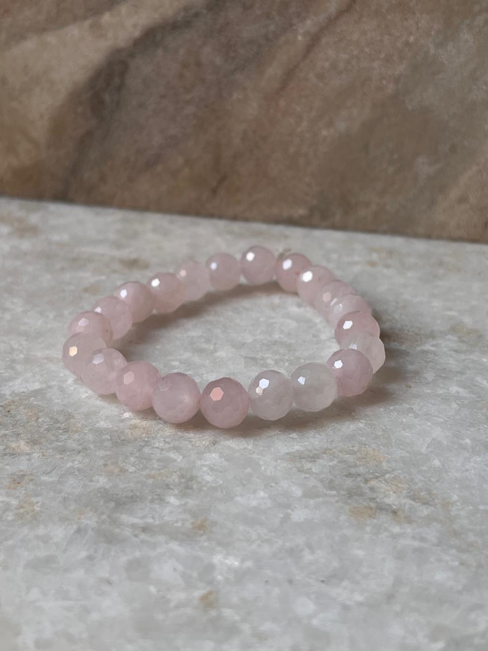 Diamond cut rose quartz bracelet for love and healing