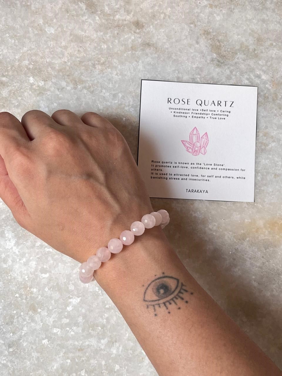 Pink rose quartz crystal bracelet with diamond cut finish