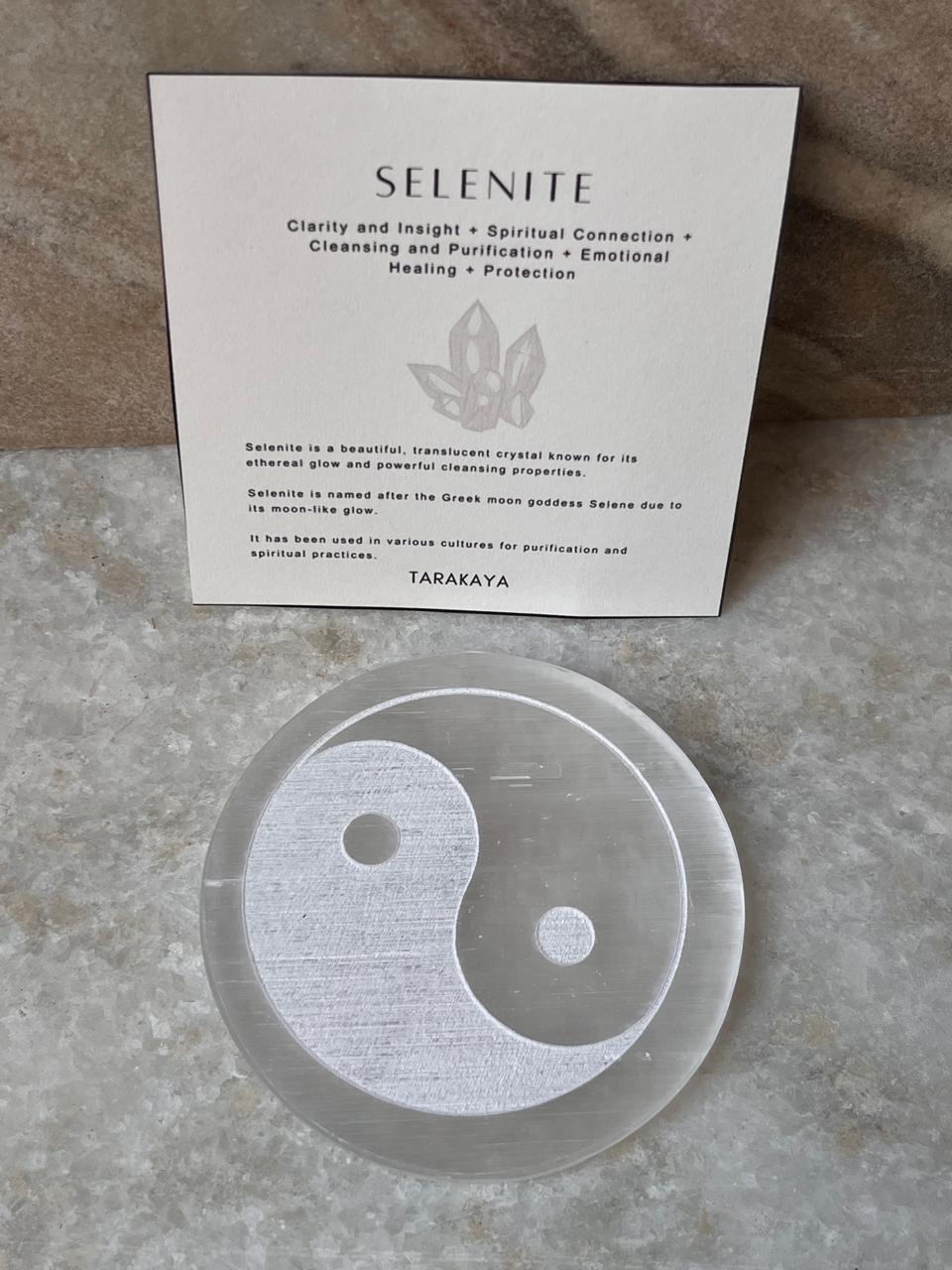Energy Healing Selenite Plate with Yin Yang Design