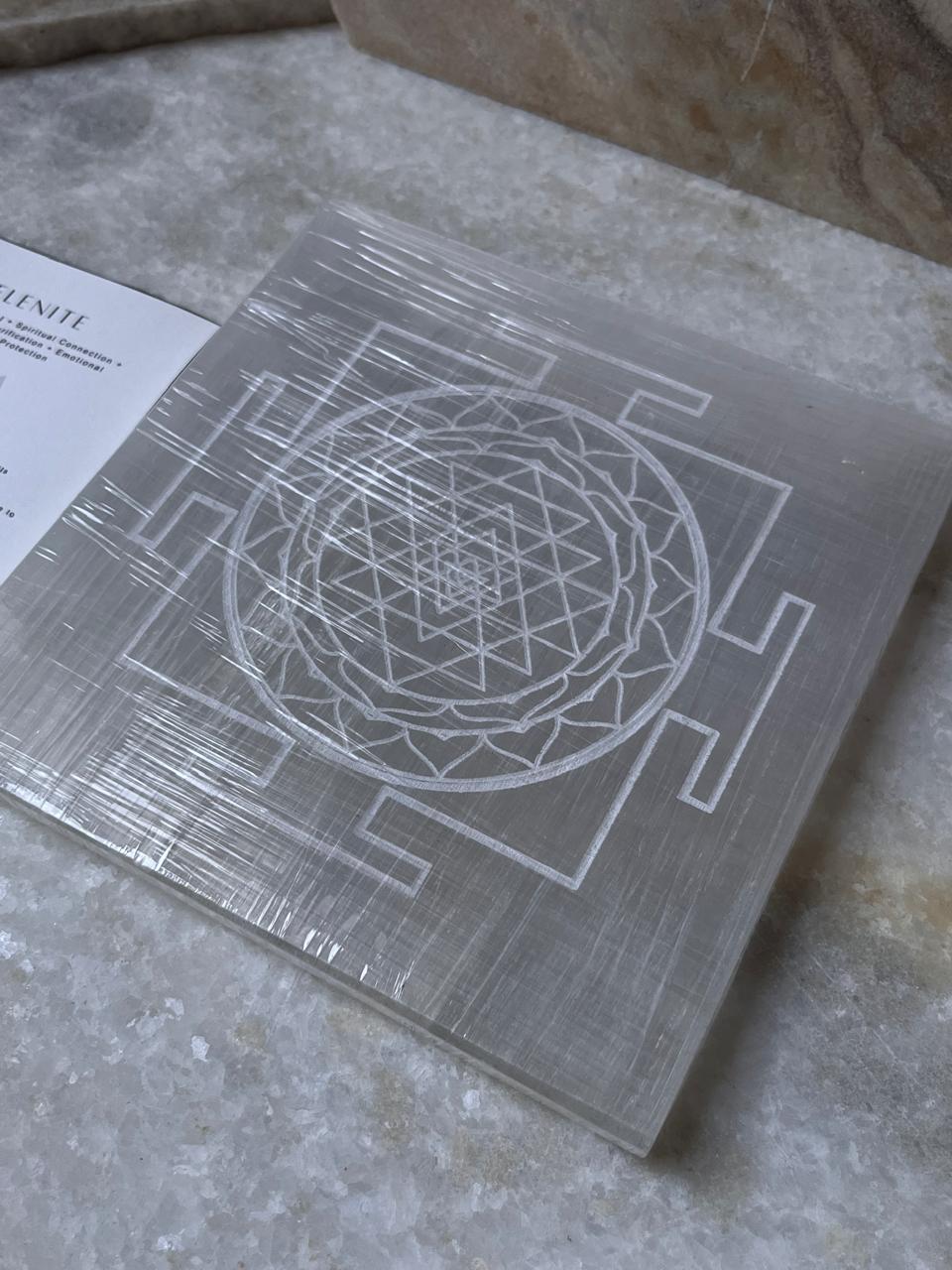 Selenite Charging Big Square Plate- Shree Yantra