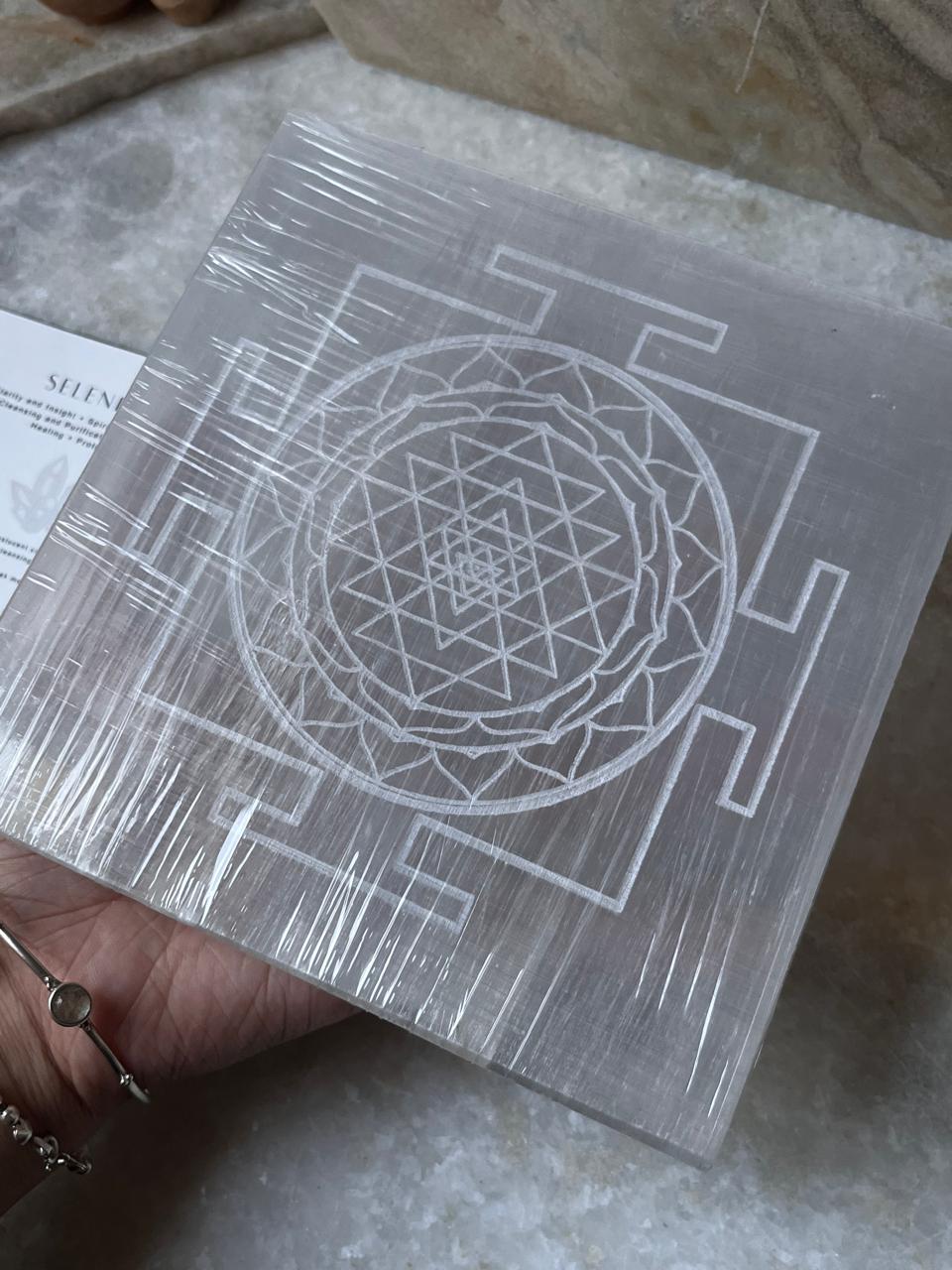 Selenite Charging Big Square Plate- Shree Yantra