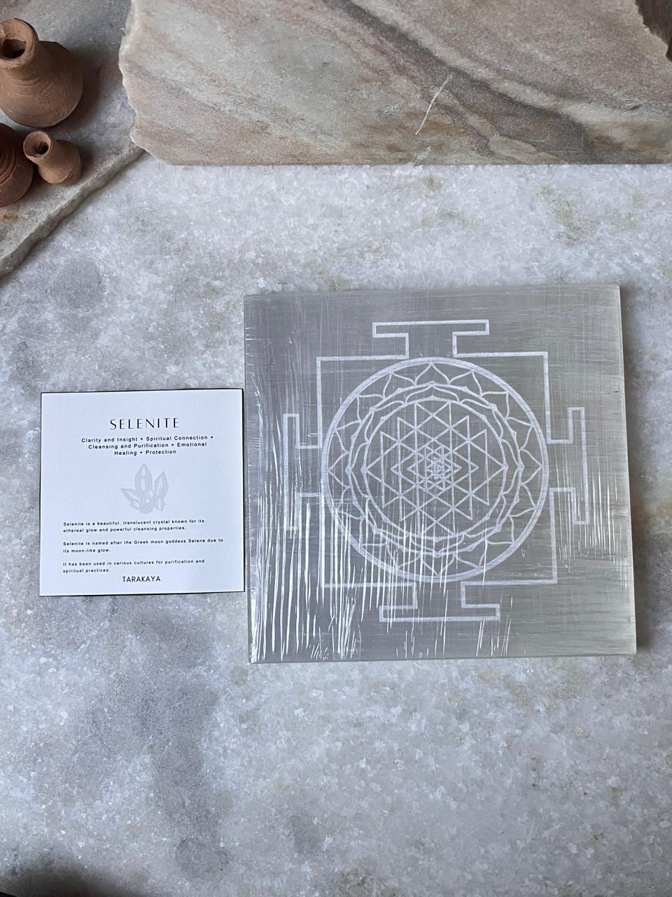 Selenite Charging Big Square Plate- Shree Yantra