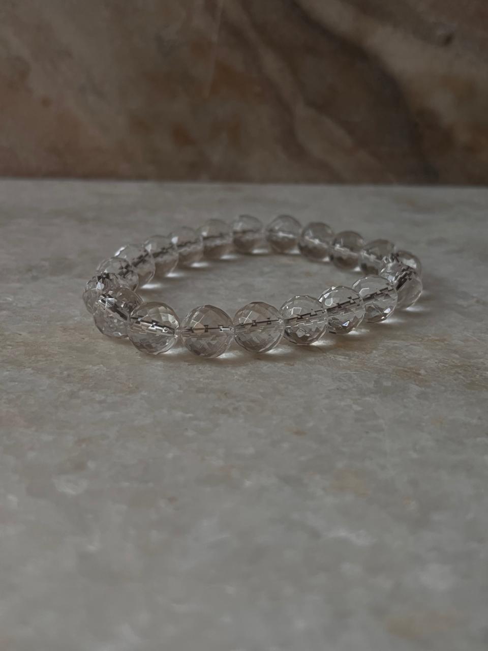 Bohemian 10MM Clear Quartz Diamond Cut Bracelet Handmade