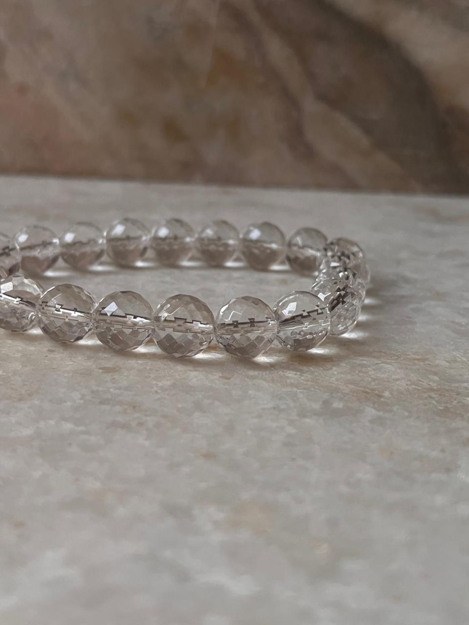 Spiritual Healing Clear Quartz Diamond Cut 10MM Crystal Bracelet