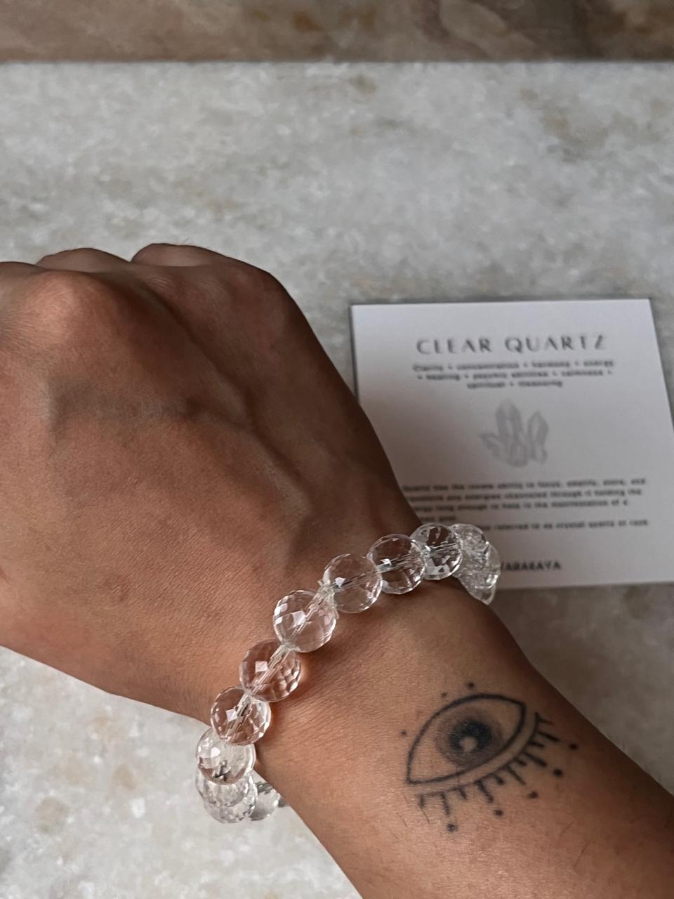 Elegant Clear Quartz Crystal Bracelet Diamond Cut 10MM Beads