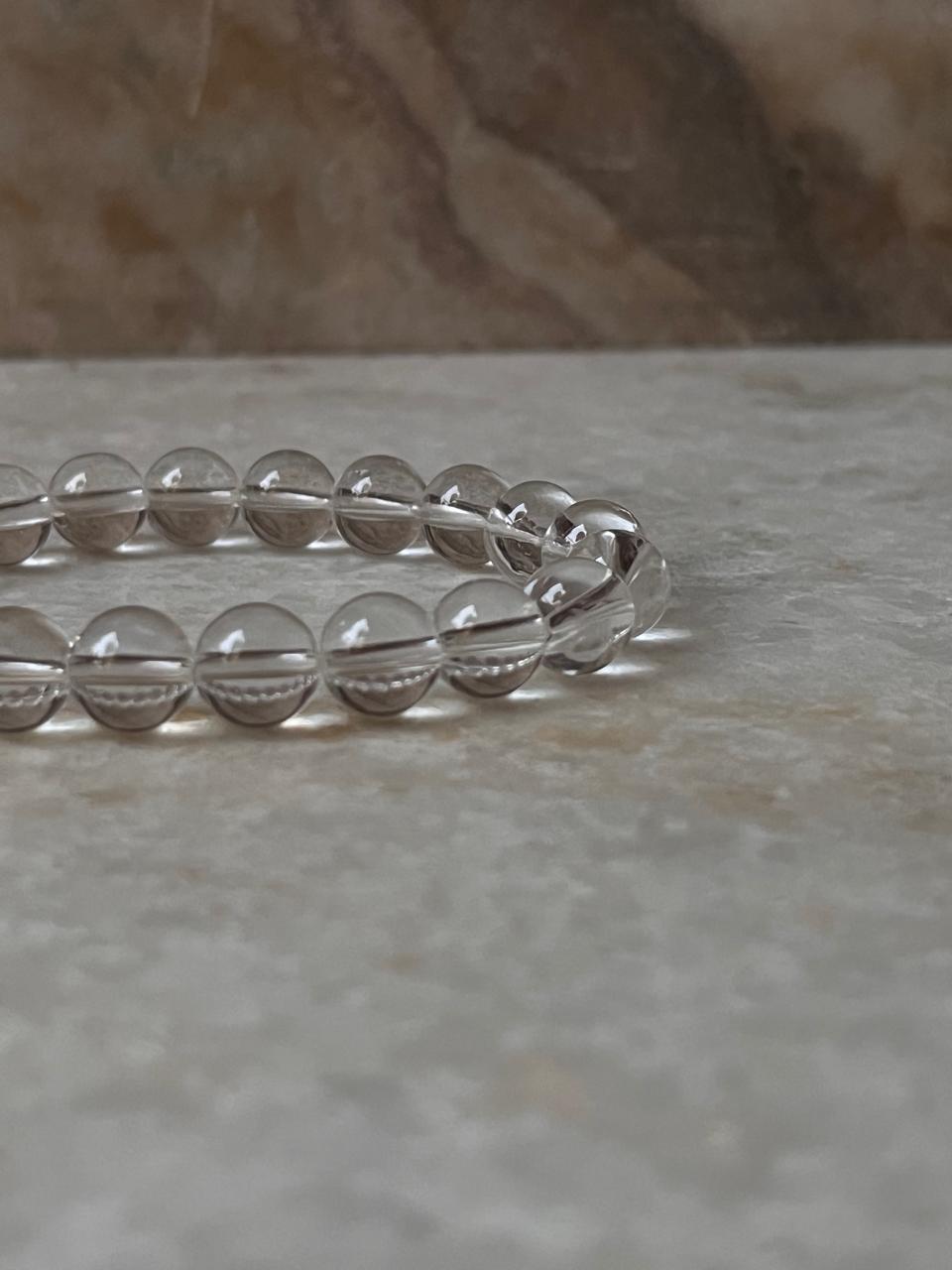 Clear Quartz Polished 8MM Bead Stretch Bracelet