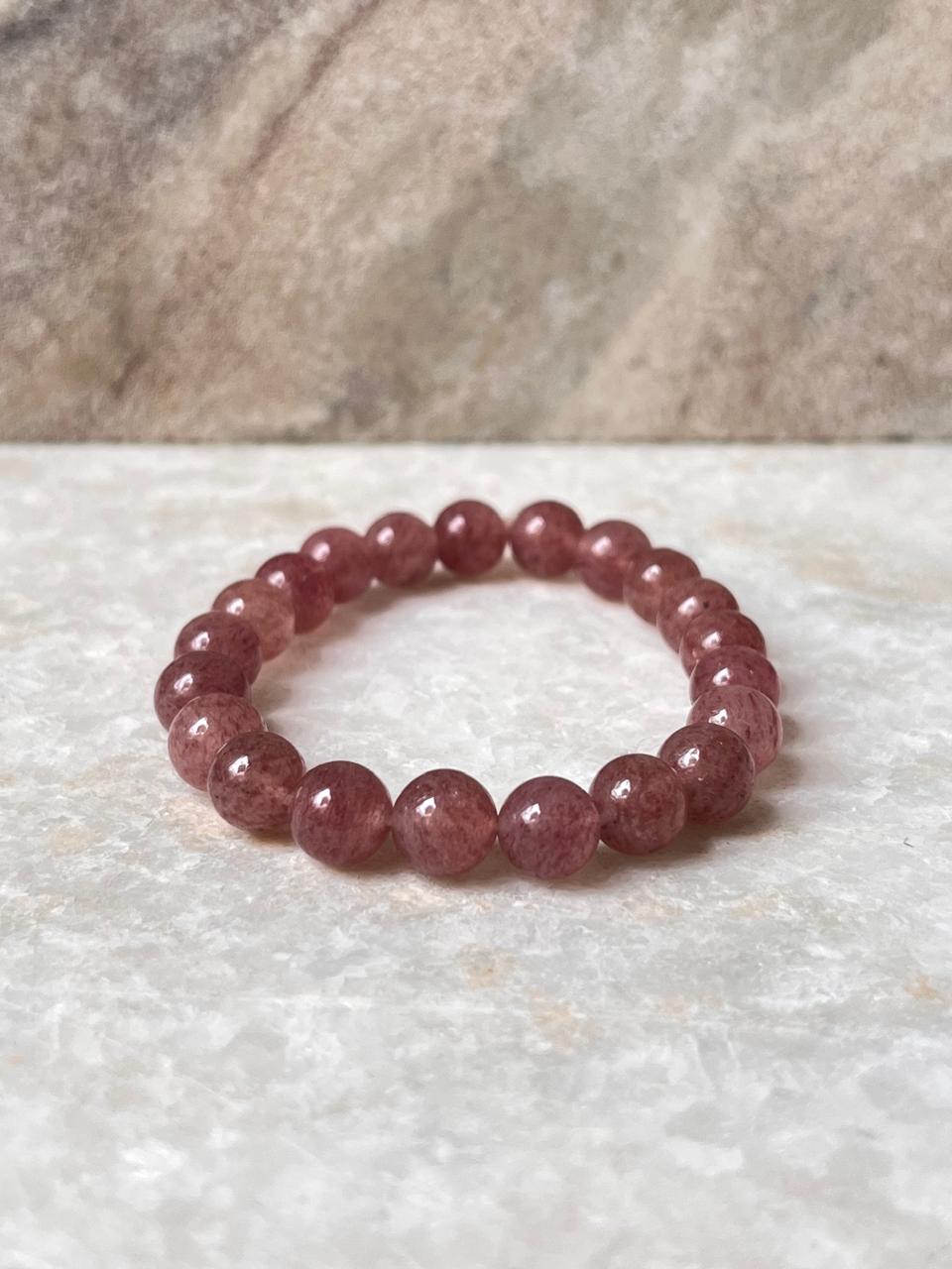 Handmade 8MM Strawberry Quartz Stretch Bracelet