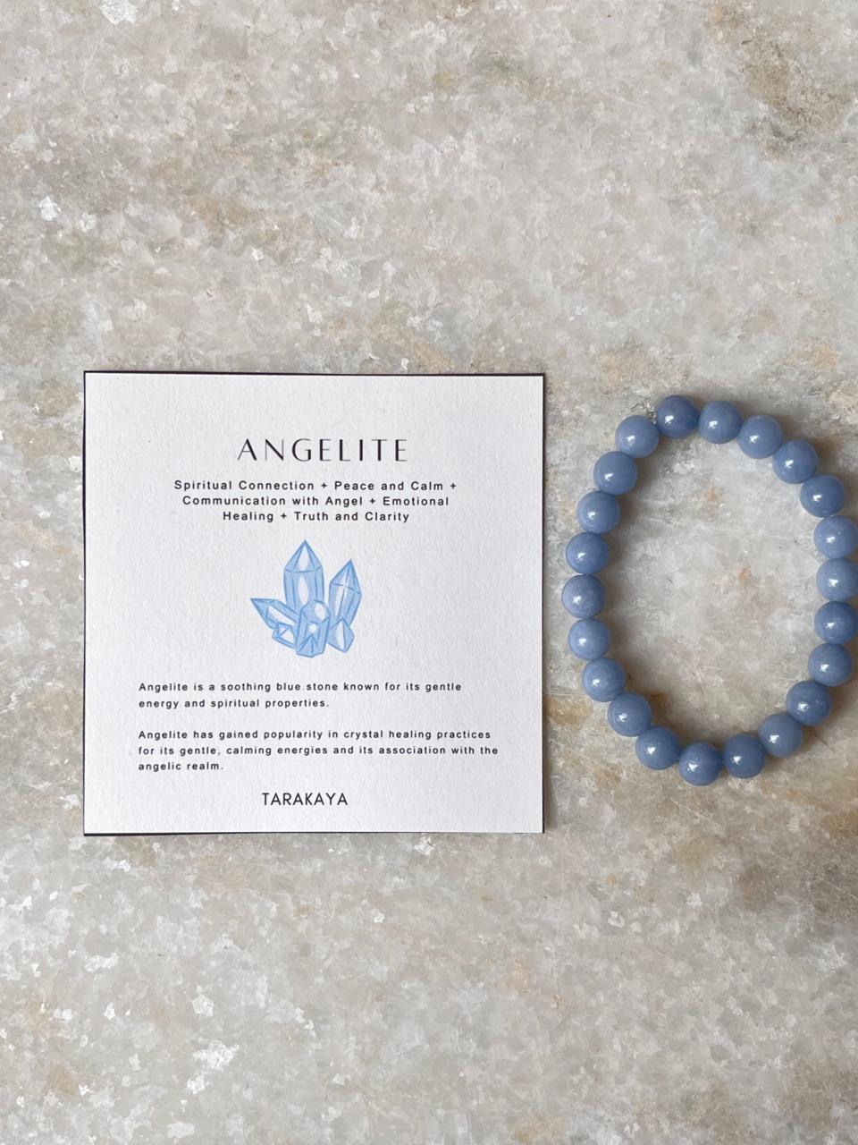 Natural angelite gemstone bracelet with polished 8MM beads