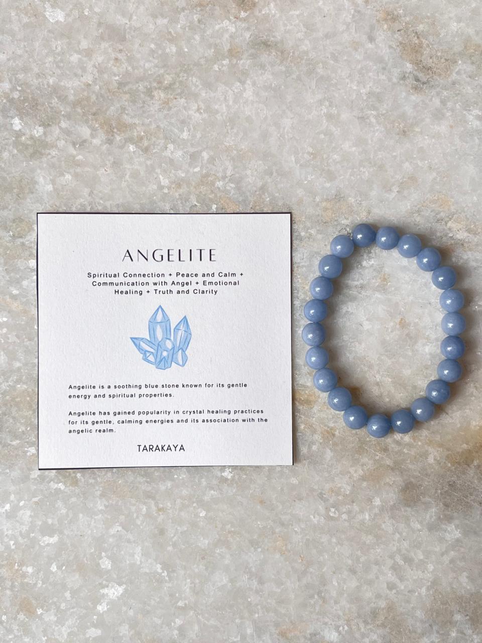 Healing angelite crystal bracelet for throat and third eye chakra