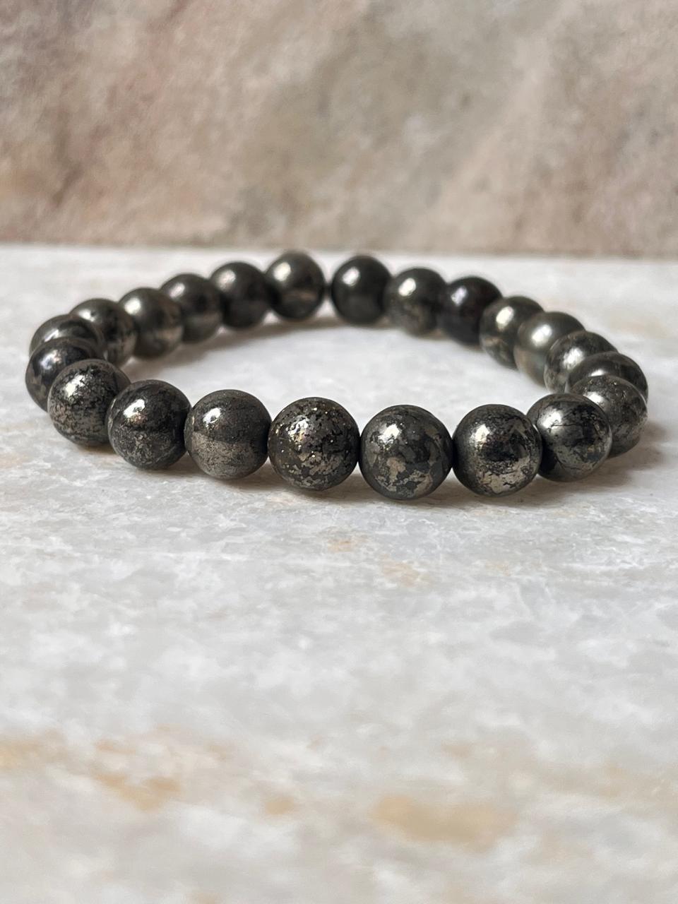 Metallic Pyrite Natural Gemstone Bracelet 8MM