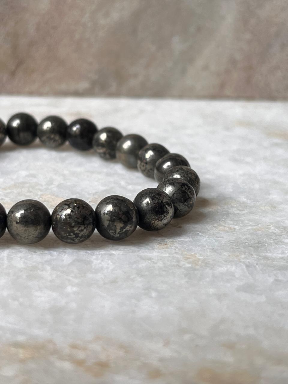8MM Pyrite Gemstone Bracelet for Protection and Prosperity