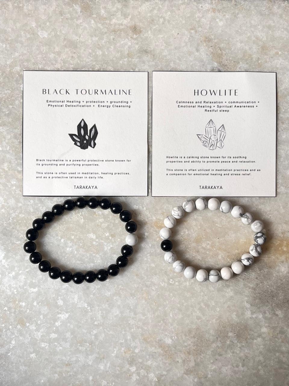 Couple Howlite / Black Tourmaline 8mm Natural Crystal Bracelet