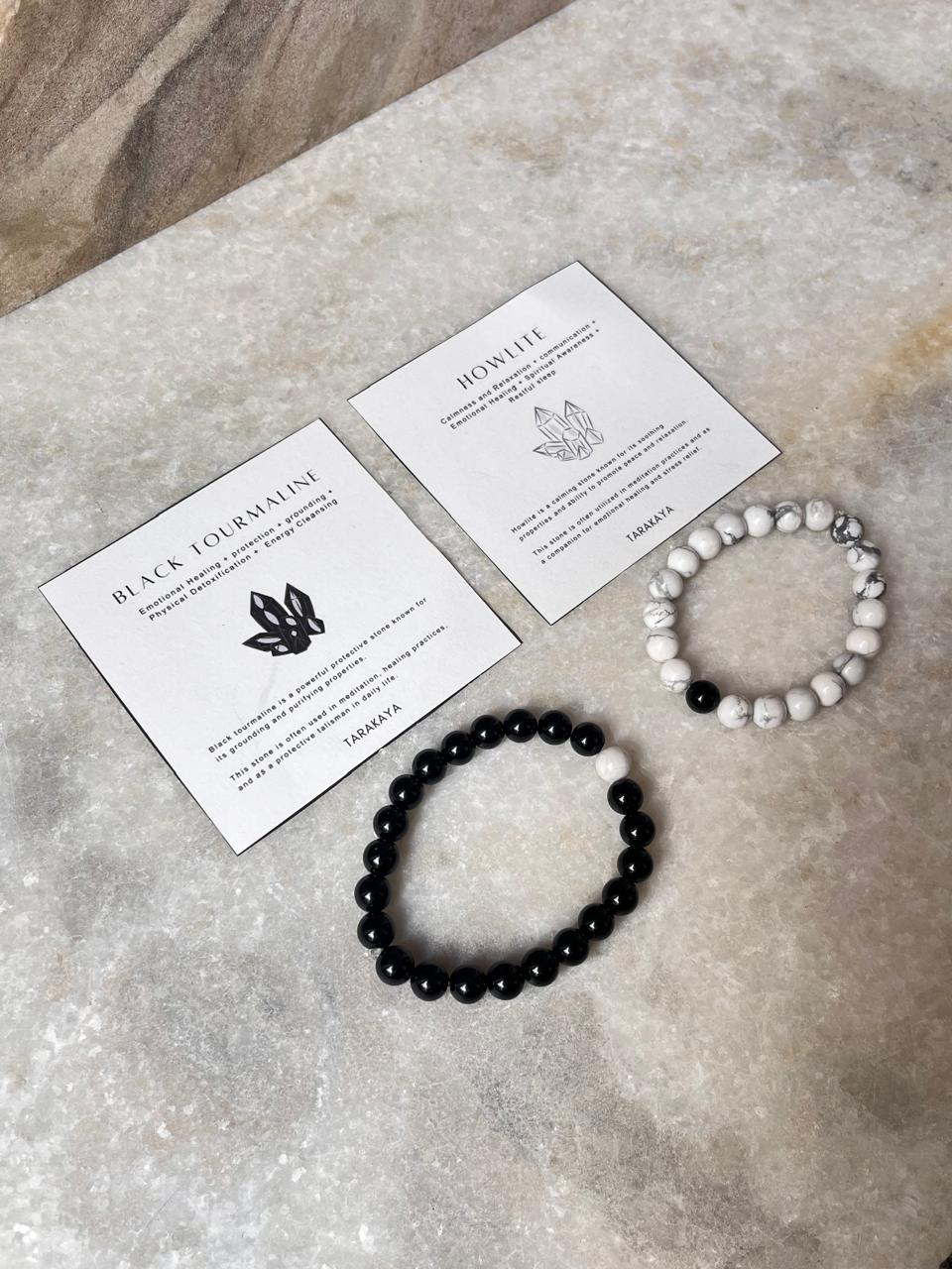 Couple Howlite / Black Tourmaline 8mm Natural Crystal Bracelet
