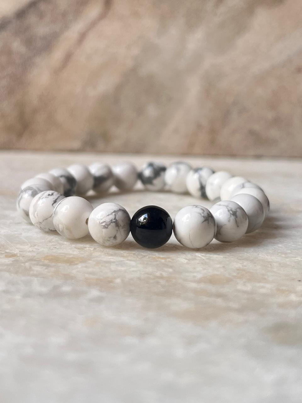 Couple Howlite / Black Tourmaline 8mm Natural Crystal Bracelet