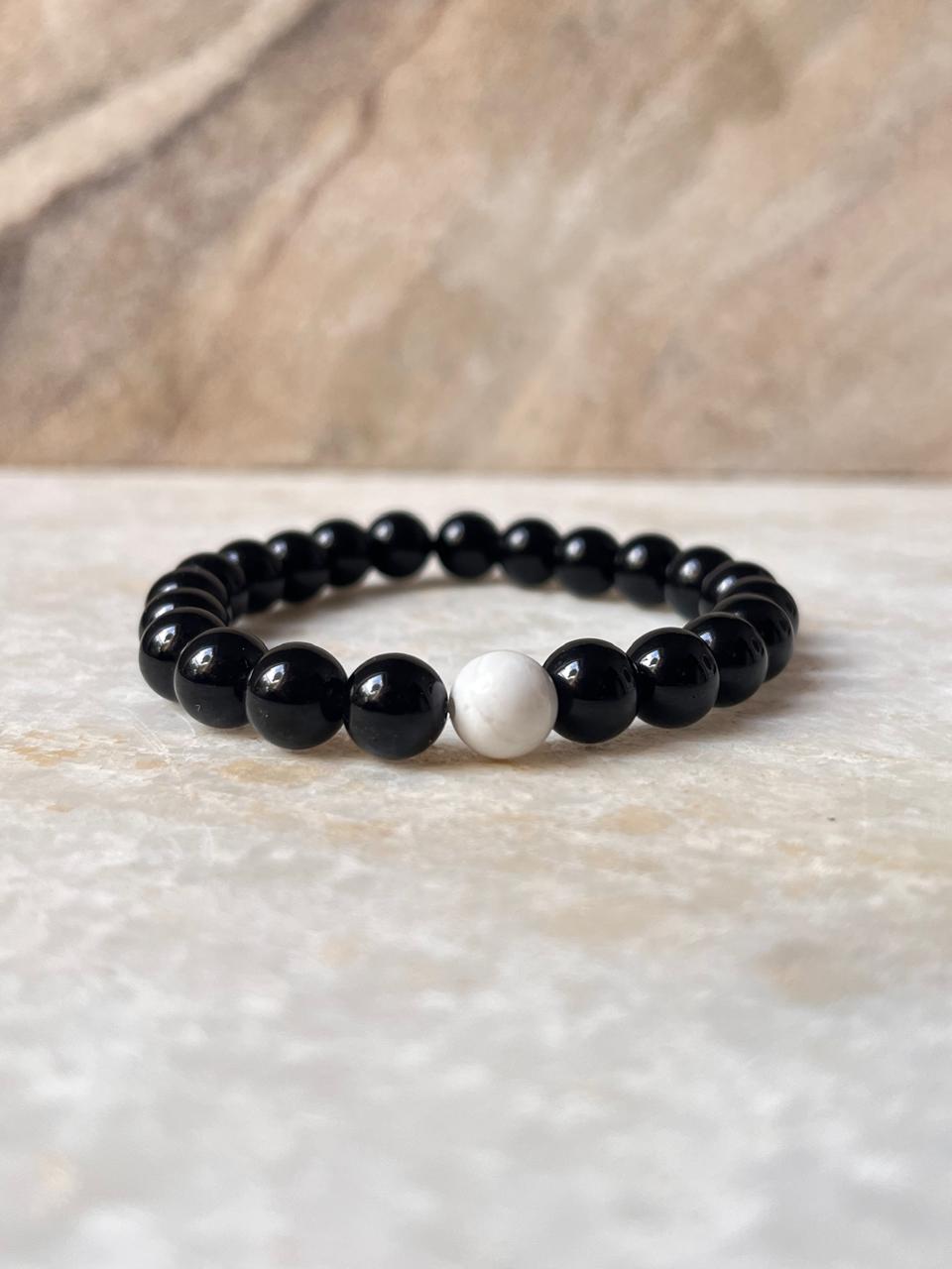 Couple Howlite / Black Tourmaline 8mm Natural Crystal Bracelet