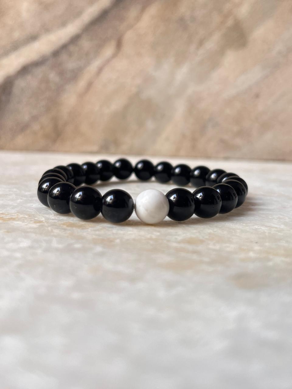 Couple Howlite / Black Tourmaline 8mm Natural Crystal Bracelet