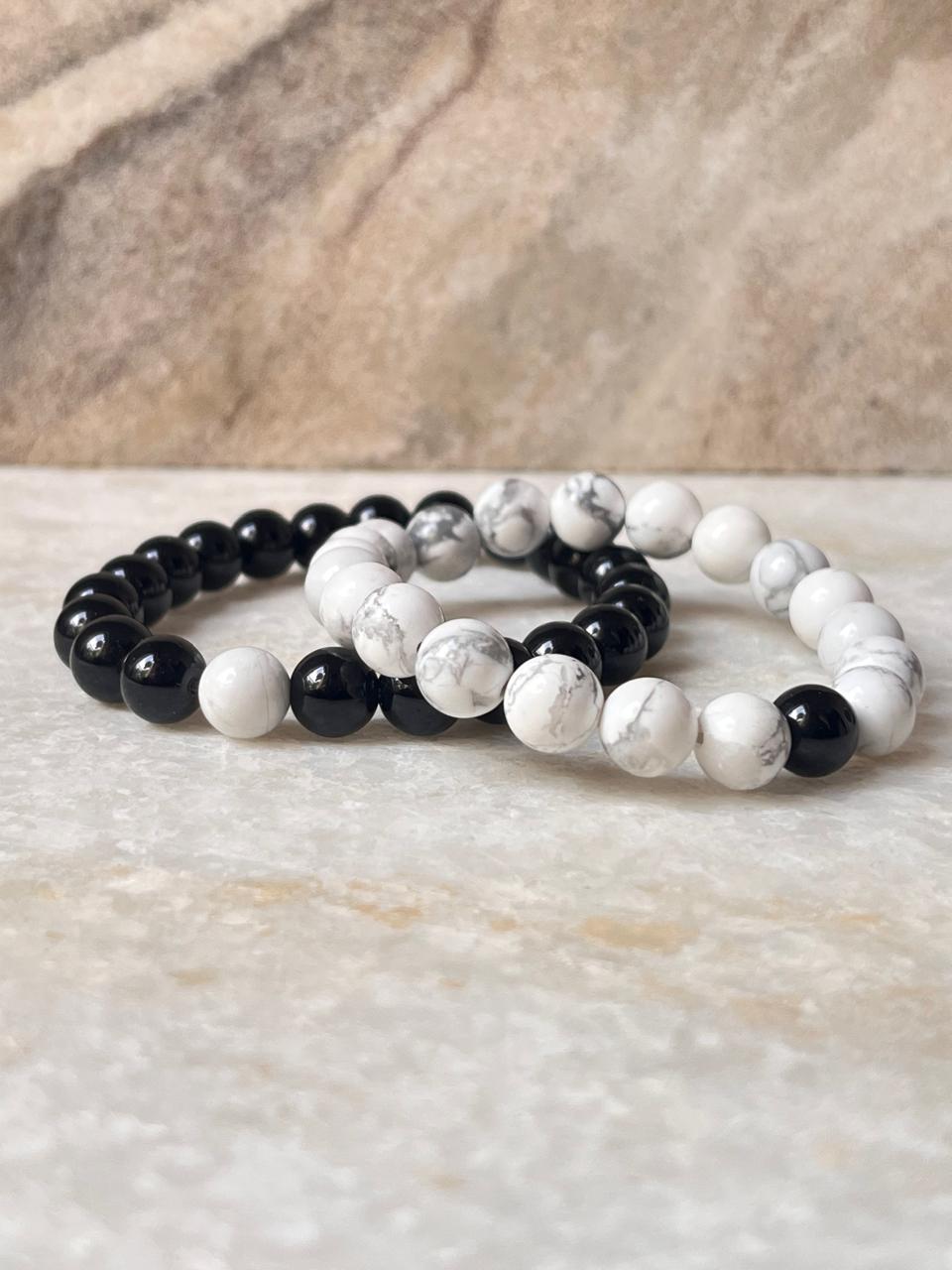 Couple Howlite / Black Tourmaline 8mm Natural Crystal Bracelet