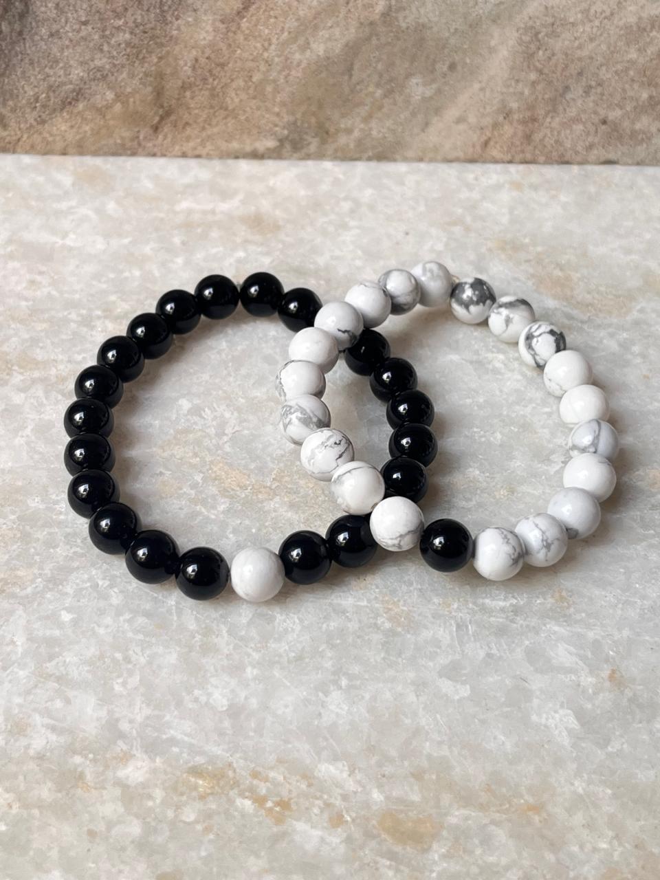Couple Howlite / Black Tourmaline 8mm Natural Crystal Bracelet