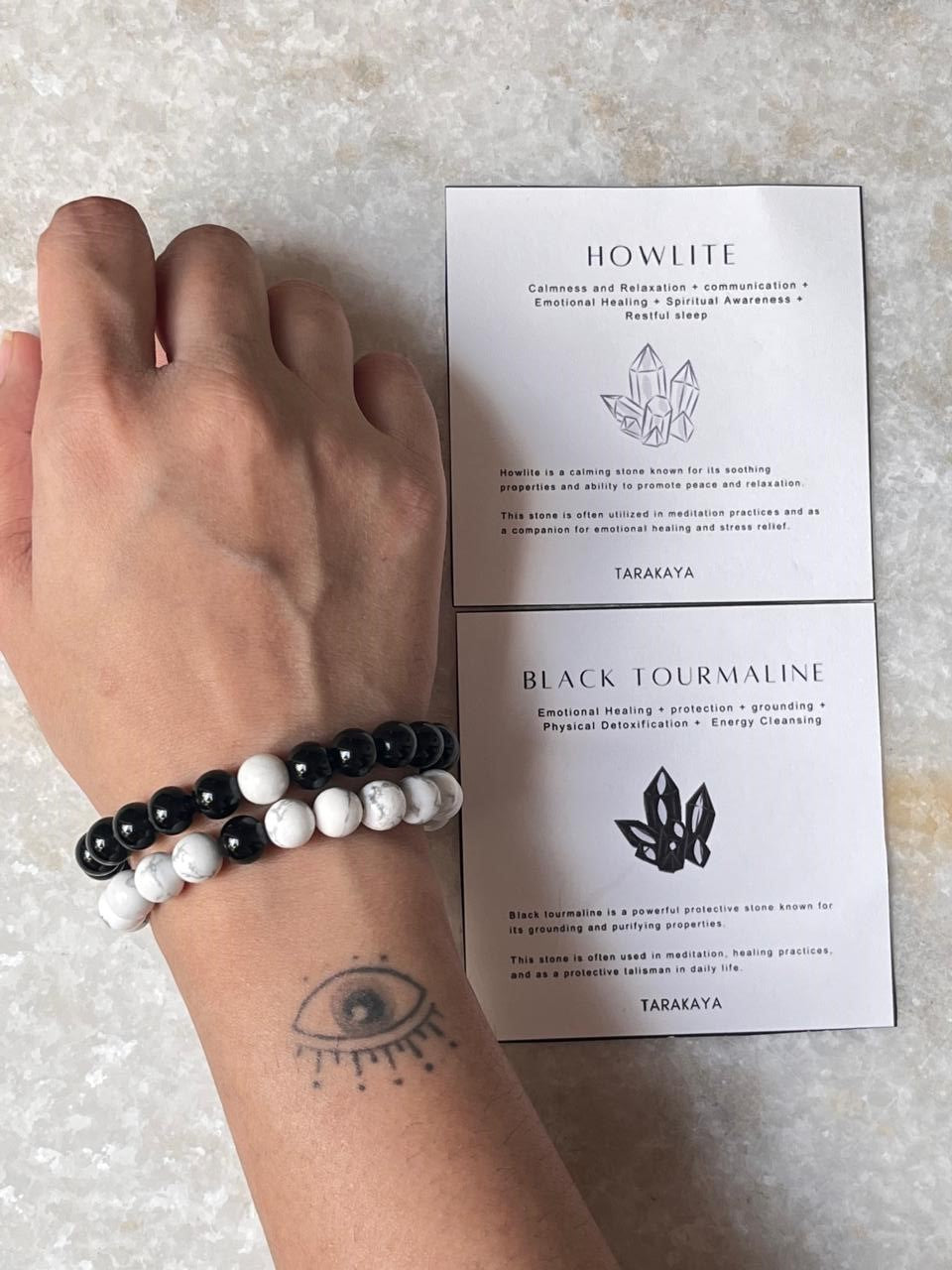 Couple Howlite / Black Tourmaline 8mm Natural Crystal Bracelet