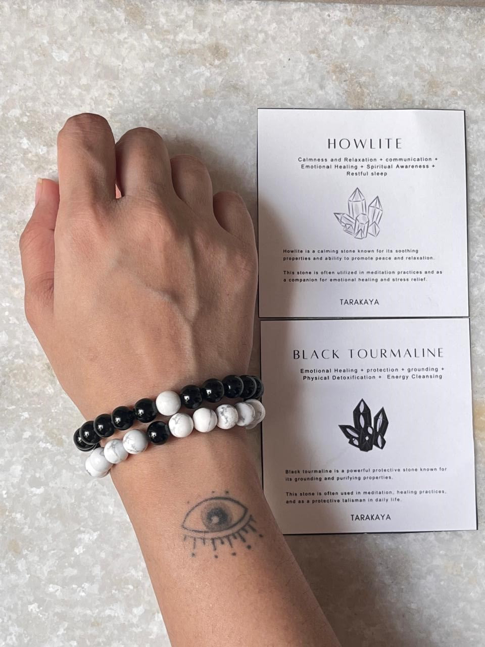 Couple Howlite / Black Tourmaline 8mm Natural Crystal Bracelet
