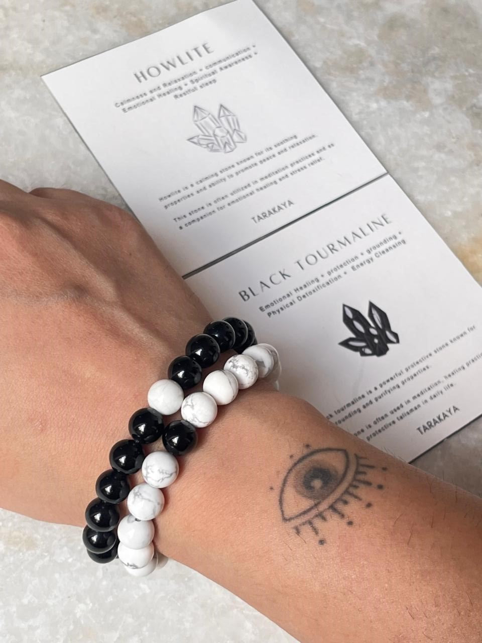 Couple Howlite / Black Tourmaline 8mm Natural Crystal Bracelet