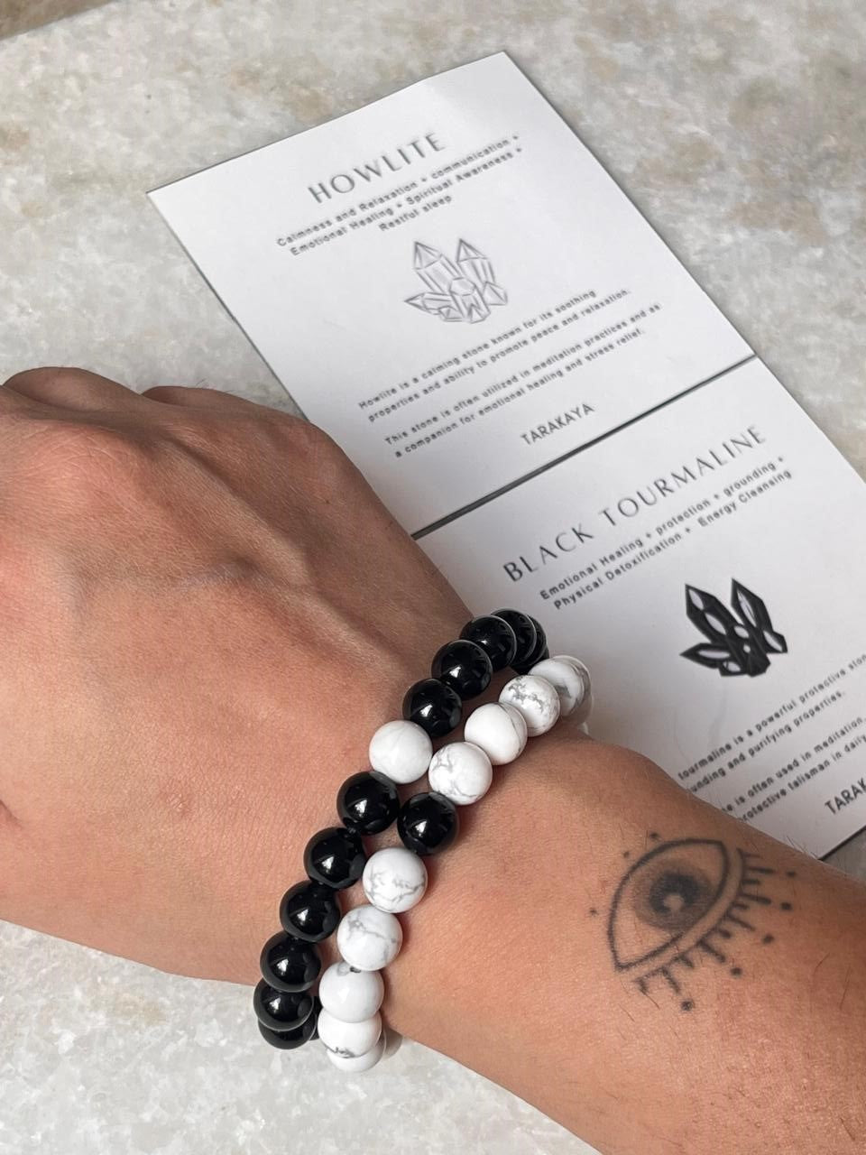 Couple Howlite / Black Tourmaline 8mm Natural Crystal Bracelet