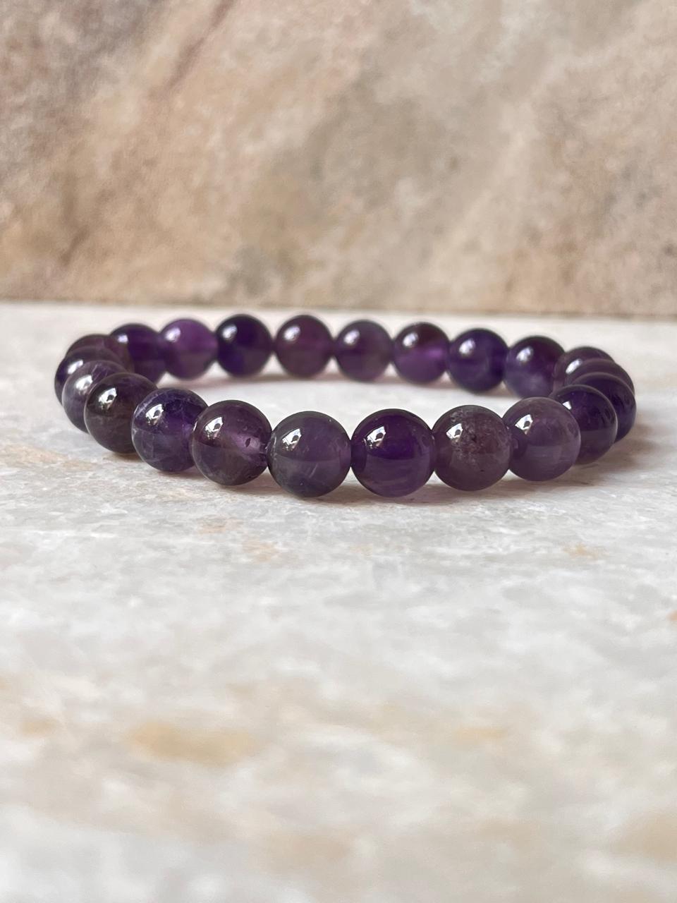 Smooth 8mm amethyst stone bracelet handcrafted