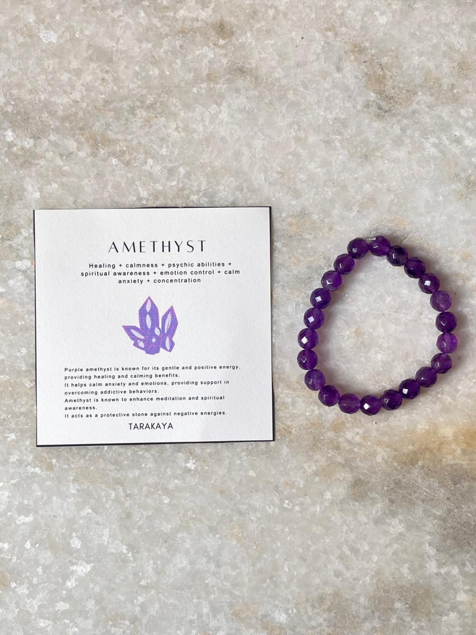 Polished amethyst crystal bracelet with 8MM faceted beads
