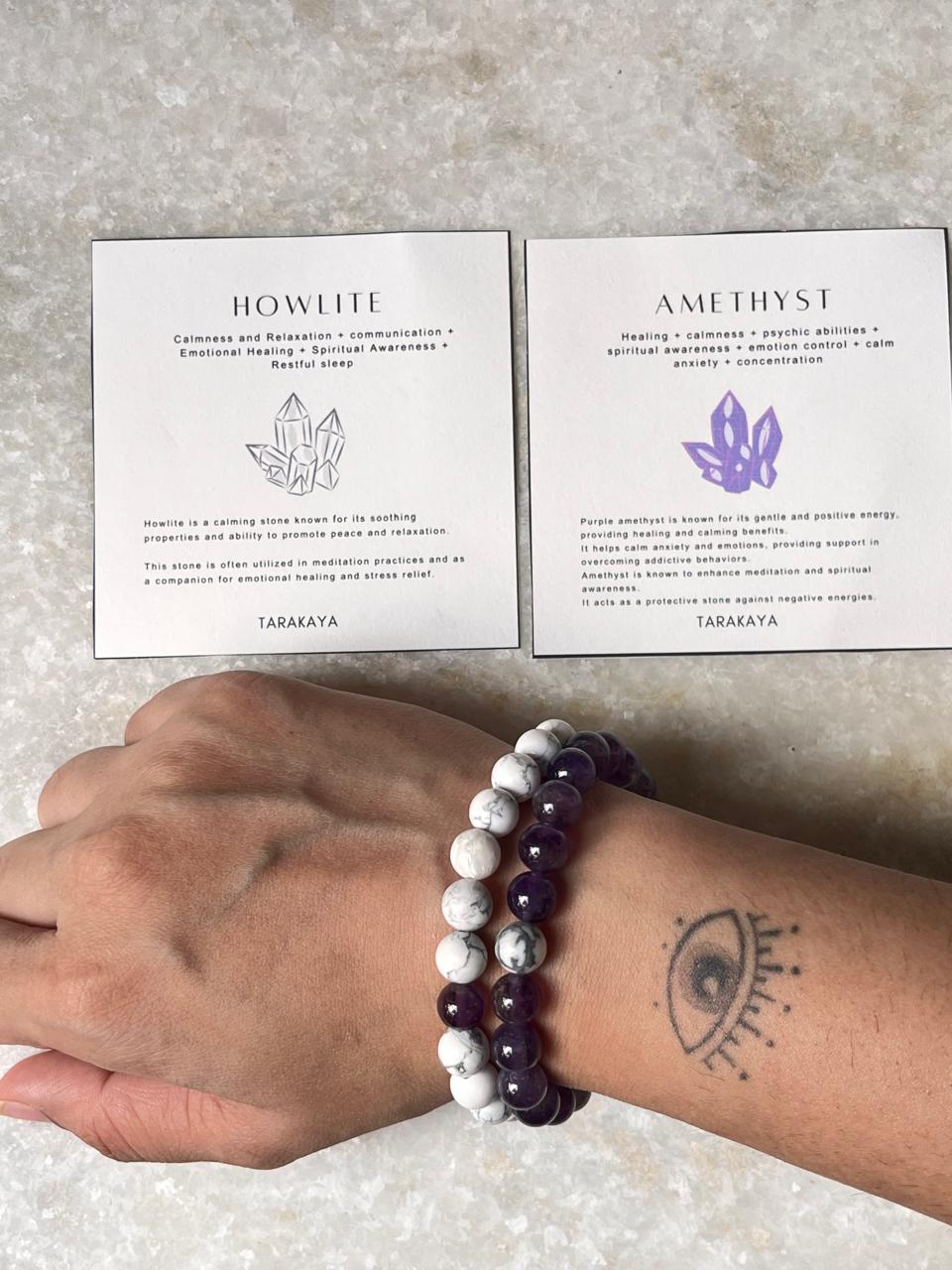Couple Amethyst / Howlite 8mm Natural Crystal Bracelet