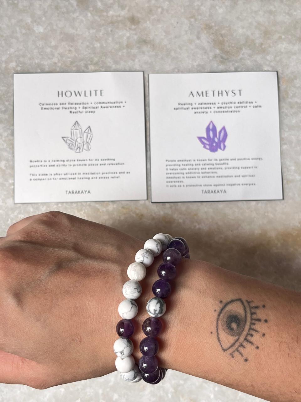 Couple Amethyst / Howlite 8mm Natural Crystal Bracelet