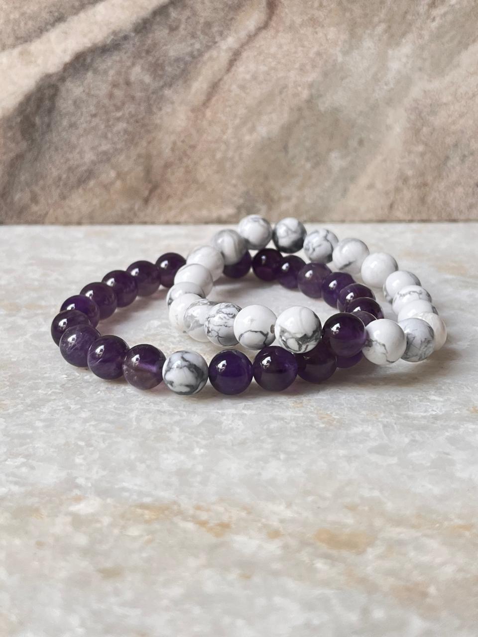 Couple Amethyst / Howlite 8mm Natural Crystal Bracelet