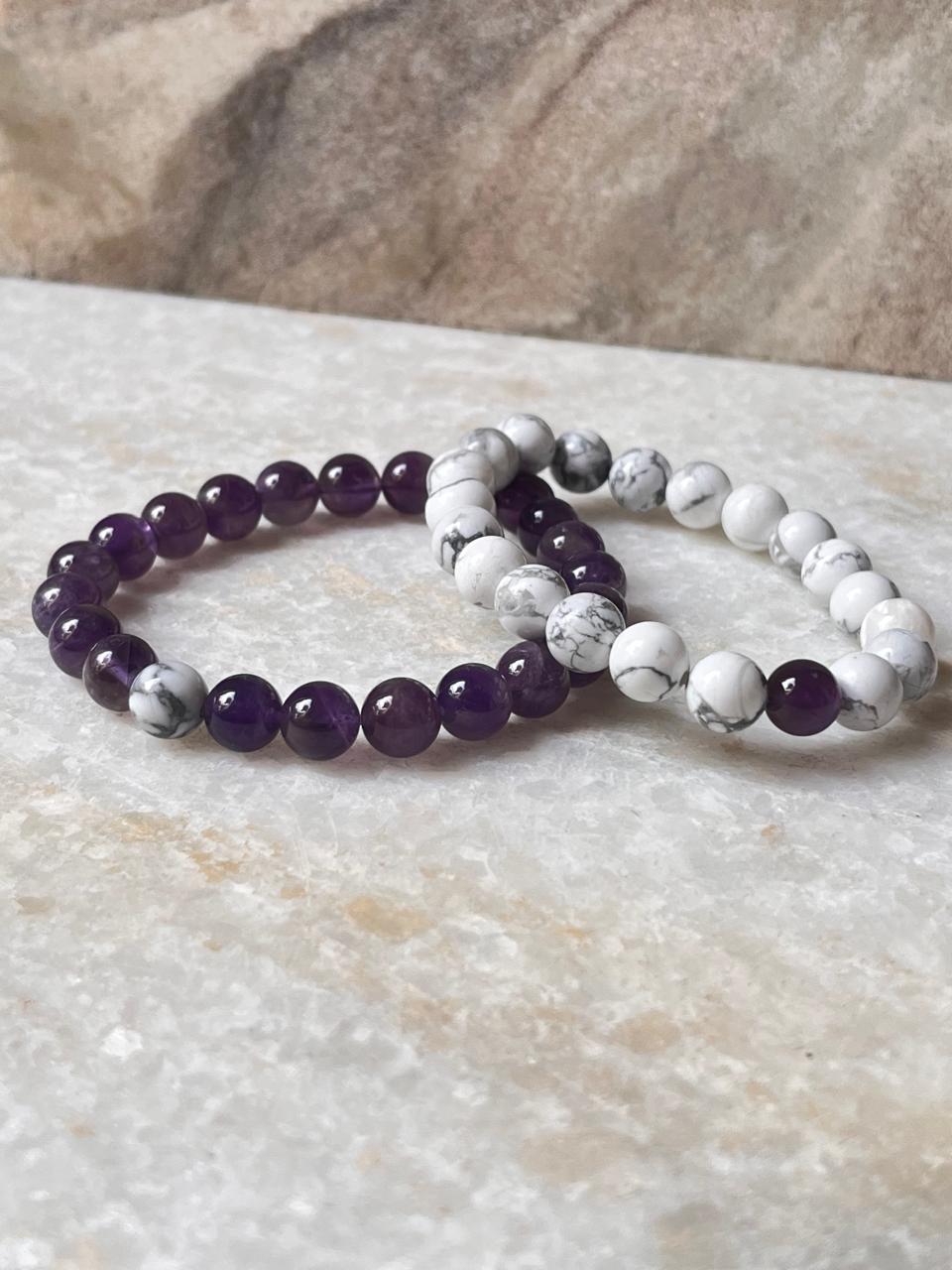 Couple Amethyst / Howlite 8mm Natural Crystal Bracelet