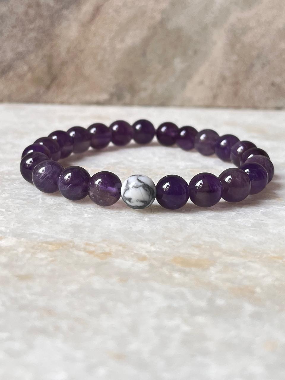Couple Amethyst / Howlite 8mm Natural Crystal Bracelet