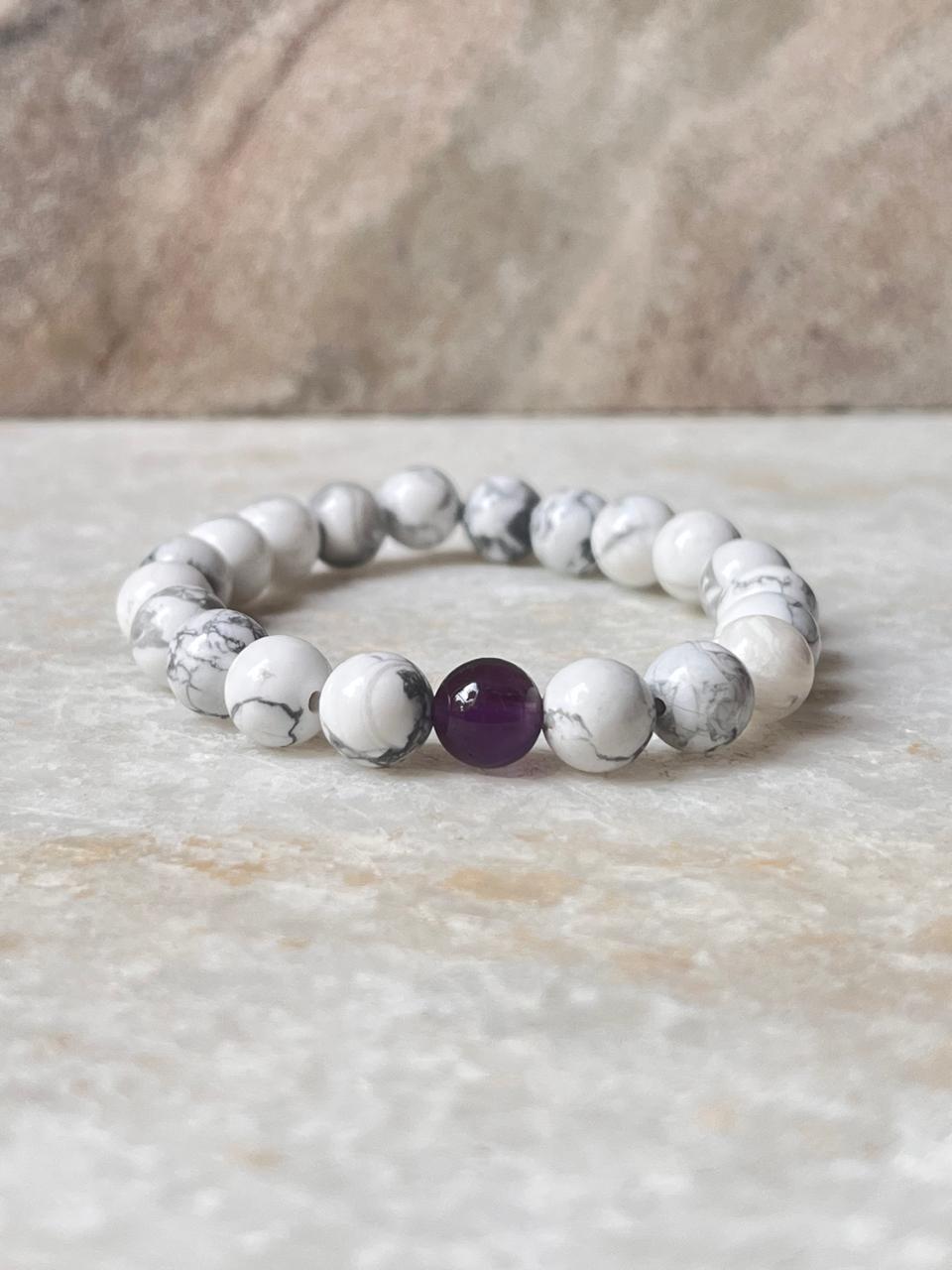 Couple Amethyst / Howlite 8mm Natural Crystal Bracelet