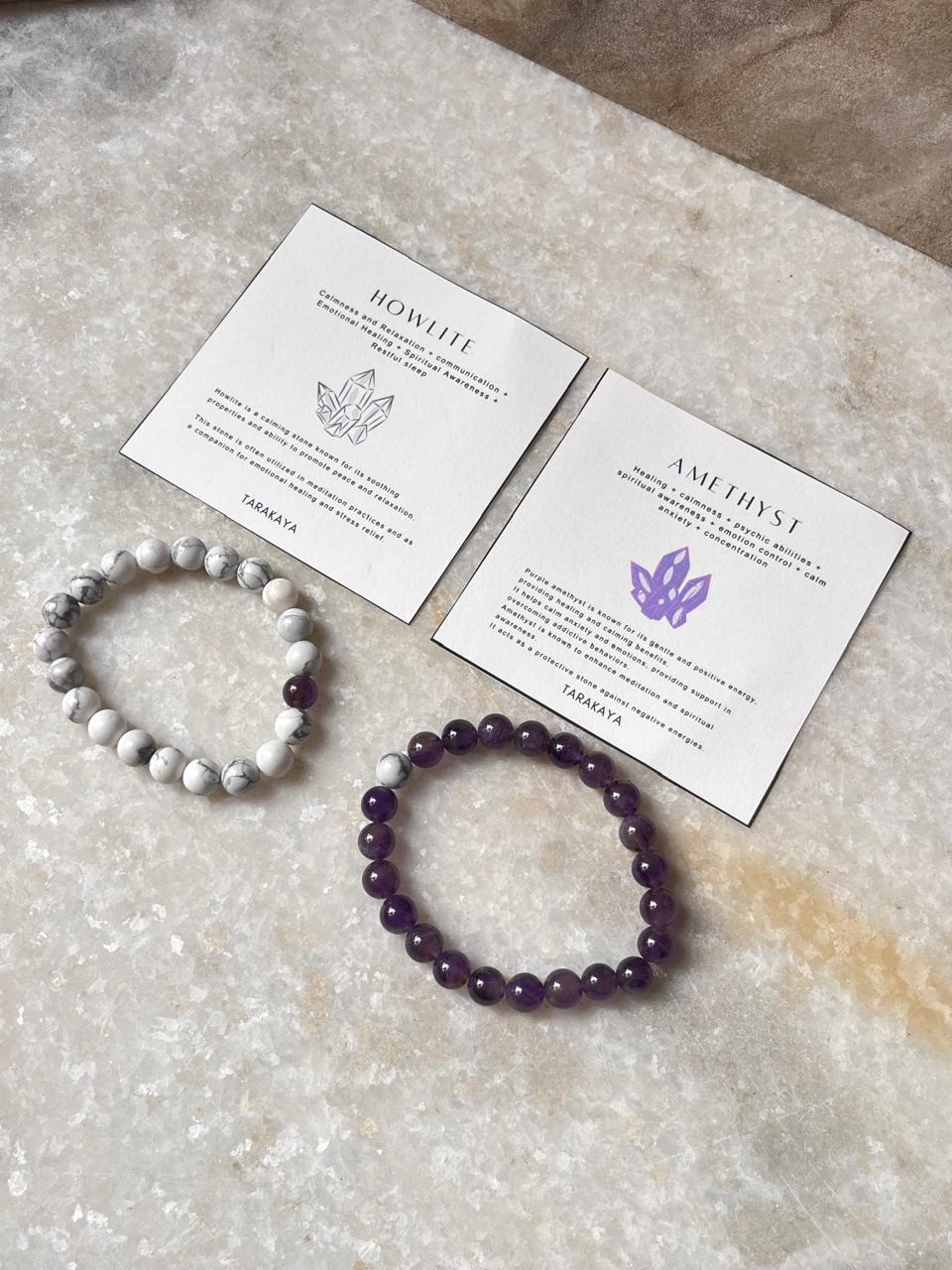 Couple Amethyst / Howlite 8mm Natural Crystal Bracelet