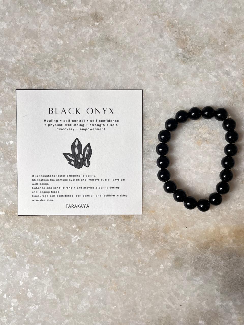 Black Onyx Natural Crystal Bracelet 8MM - Tarakaya Silver