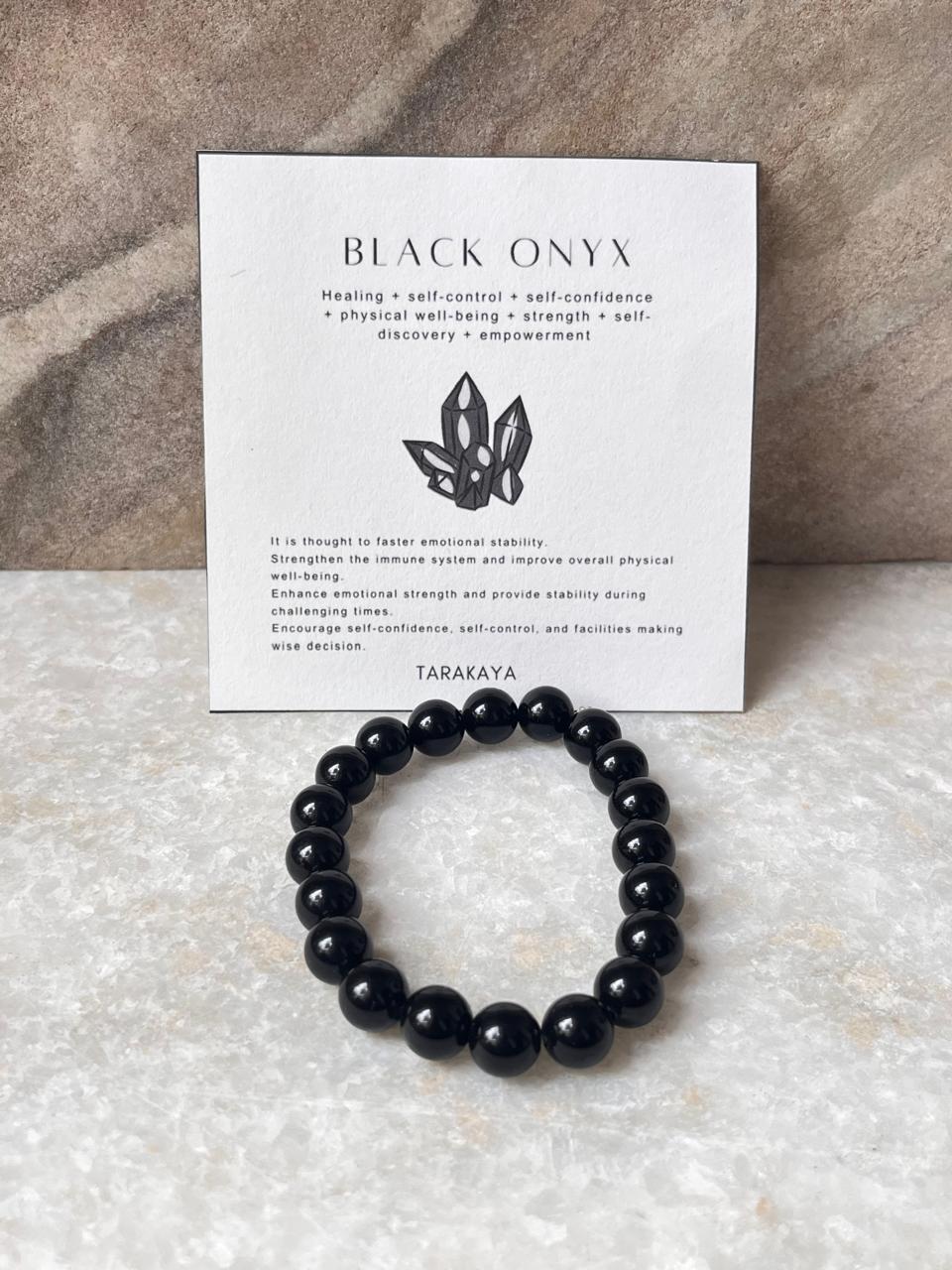 Black Onyx Natural Crystal Bracelet 8MM - Tarakaya Silver