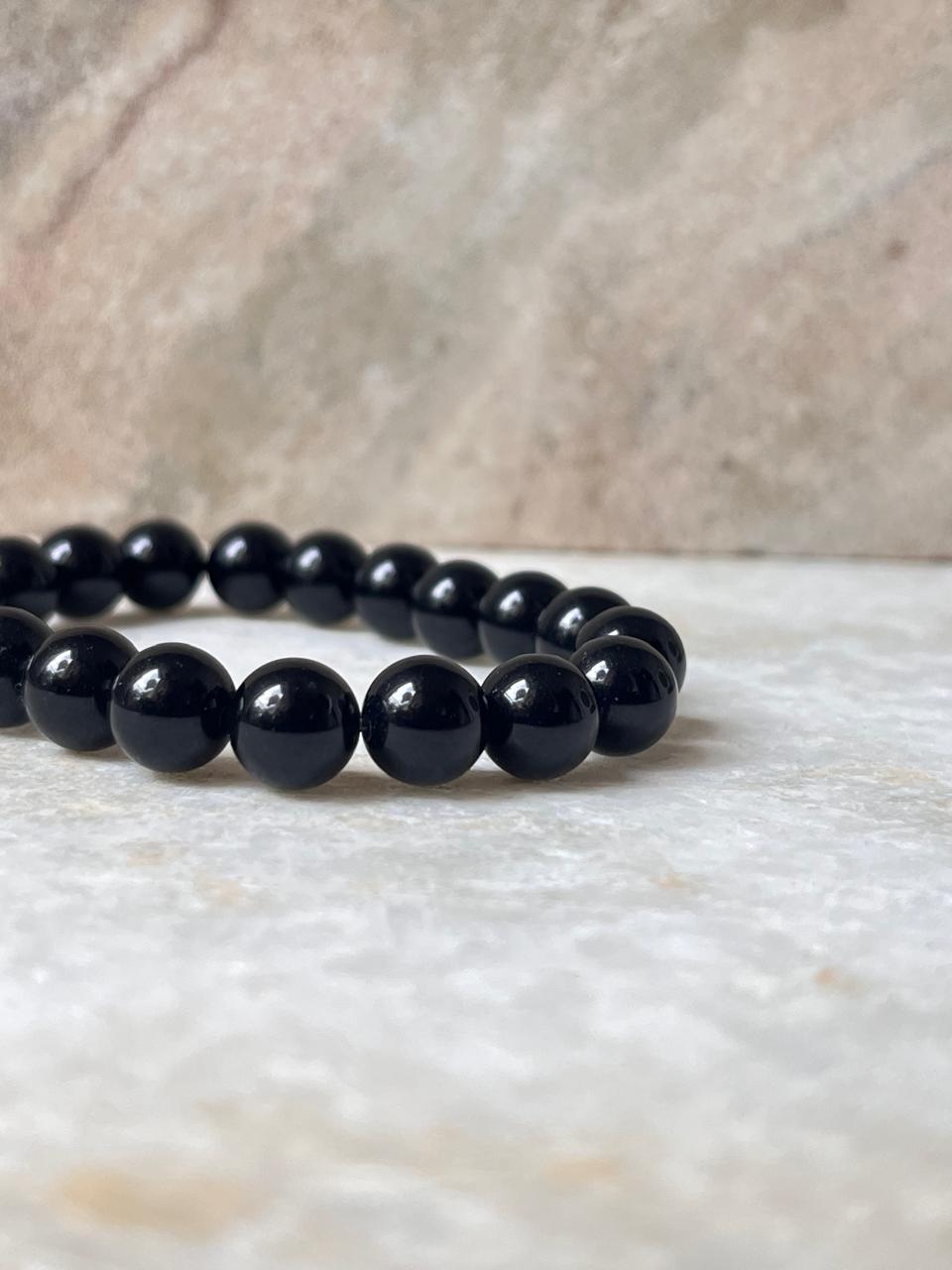 Black Onyx Natural Crystal Bracelet 8MM - Tarakaya Silver