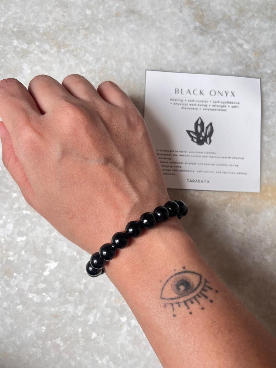 Black Onyx Natural Crystal Bracelet 8MM - Tarakaya Silver
