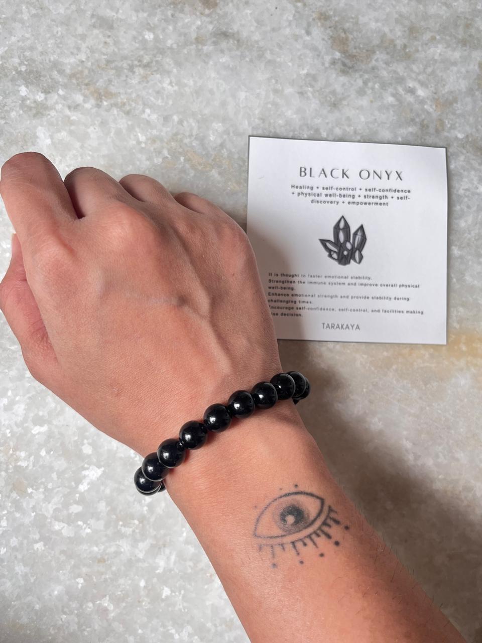 Black Onyx Natural Crystal Bracelet 8MM - Tarakaya Silver
