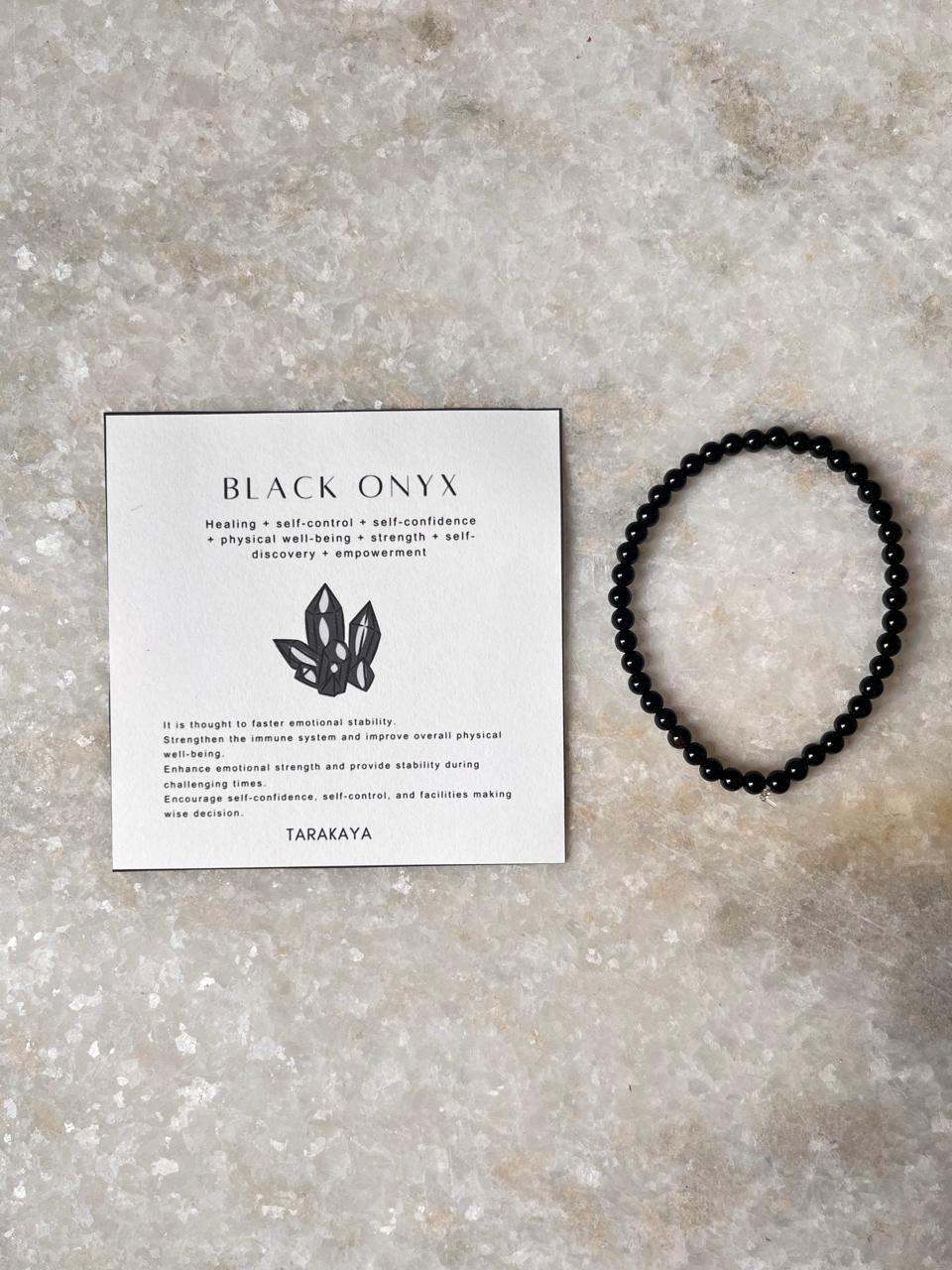 Black Onyx Plain Round 4MM Crystal Bracelet