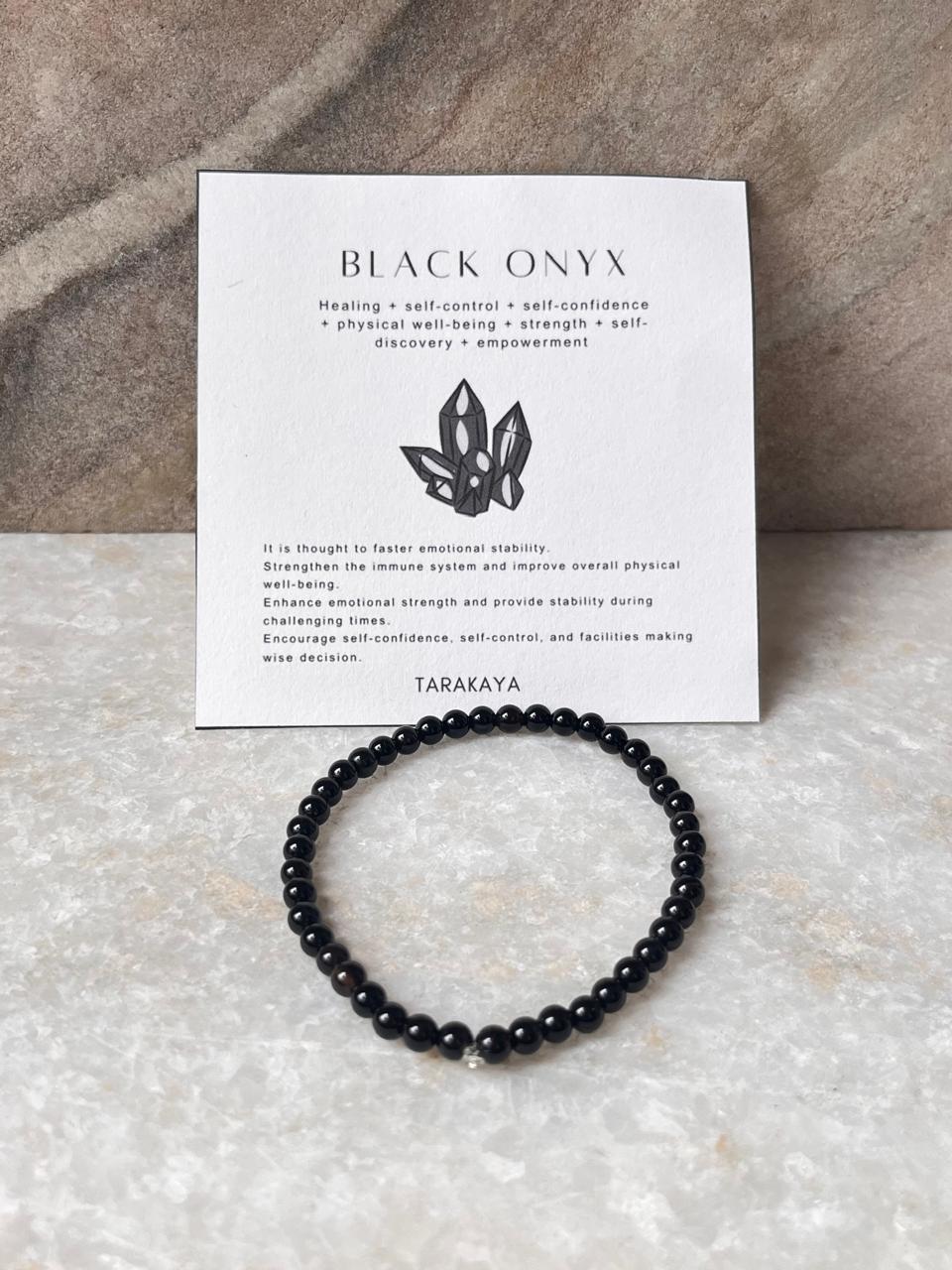 Black Onyx Plain Round 4MM Crystal Bracelet