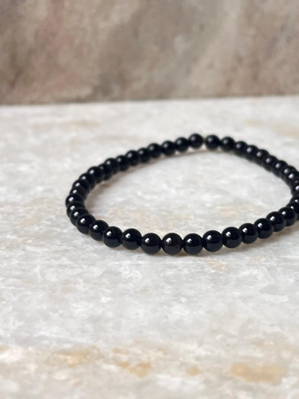 Black Onyx Plain Round 4MM Crystal Bracelet